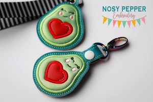 Avocado Heart applique snap tab and eyelet fob machine embroidery file (single and multi files included) DIGITAL DOWNLOAD