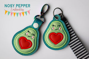 Avocado Heart applique snap tab and eyelet fob machine embroidery file (single and multi files included) DIGITAL DOWNLOAD