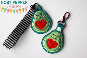 Avocado Heart applique snap tab and eyelet fob machine embroidery file (single and multi files included) DIGITAL DOWNLOAD