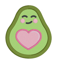 Load image into Gallery viewer, Avocado Heart patch machine embroidery design (2 sizes included) DIGITAL DOWNLOAD