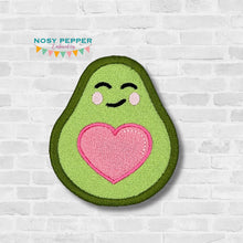 Load image into Gallery viewer, Avocado Heart patch machine embroidery design (2 sizes included) DIGITAL DOWNLOAD