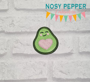 Avocado Heart patch machine embroidery design (2 sizes included) DIGITAL DOWNLOAD