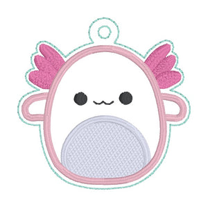 Axolotl Squishy snap tab and eyelet fob machine embroidery file (single and multi files included) DIGITAL DOWNLOAD
