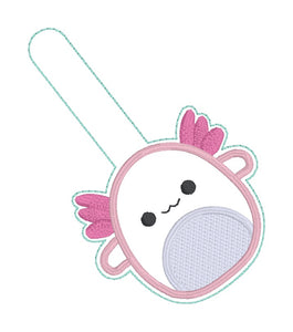 Axolotl Squishy snap tab and eyelet fob machine embroidery file (single and multi files included) DIGITAL DOWNLOAD