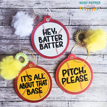 Load image into Gallery viewer, Baseball/Softball appliqué bag tag set (3 designs included) machine embroidery design DIGITAL DOWNLOAD