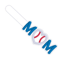 Load image into Gallery viewer, Baseball Mom Applique snap tab machine embroidery file (single &amp; multi file included) DIGITAL DOWNLOAD