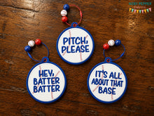 Load image into Gallery viewer, Baseball/Softball appliqué bag tag set (3 designs included) machine embroidery design DIGITAL DOWNLOAD