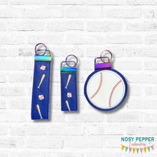 Load image into Gallery viewer, Baseball Bat fob set machine embroidery file (3 sizes, single and multi files included) DIGITAL DOWNLOAD