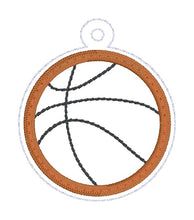 Load image into Gallery viewer, Basketball Applique Shaker snap tab and eyelet fob machine embroidery file (single and multi files included) DIGITAL DOWNLOAD