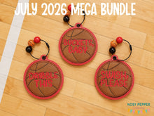 Load image into Gallery viewer, Basketball appliqué bag tag set (3 designs included) machine embroidery design DIGITAL DOWNLOAD