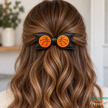Load image into Gallery viewer, Basketball applique ITH Bow (2 sizes included) machine embroidery design DIGITAL DOWNLOAD