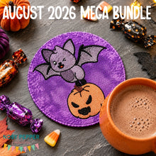 Load image into Gallery viewer, Pumpkin Bat envelope style ITH Mug rug machine embroidery design (4 sizes included) DIGITAL DOWNLOAD