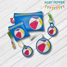 Load image into Gallery viewer, Beach Ball Appliqué Set machine embroidery designs (ITH bag, bookmark, eyelet fob and snap tab single &amp; multi files included) DIGITAL DOWNLOAD
