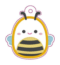 Load image into Gallery viewer, Bee Squishy snap tab and eyelet fob machine embroidery file (single and multi files included) DIGITAL DOWNLOAD