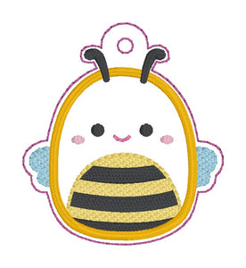 Bee Squishy snap tab and eyelet fob machine embroidery file (single and multi files included) DIGITAL DOWNLOAD