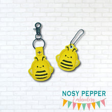 Load image into Gallery viewer, Bee Squishy snap tab and eyelet fob machine embroidery file (single and multi files included) DIGITAL DOWNLOAD