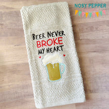 Load image into Gallery viewer, Beer Never Broke My Heart applique machine embroidery design (4 sizes included) DIGITAL DOWNLOAD