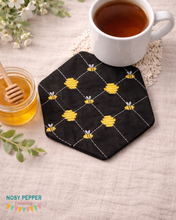 Load image into Gallery viewer, Bee Hive Hexi envelope style ITH Mug rug machine embroidery design (4 sizes included) DIGITAL DOWNLOAD