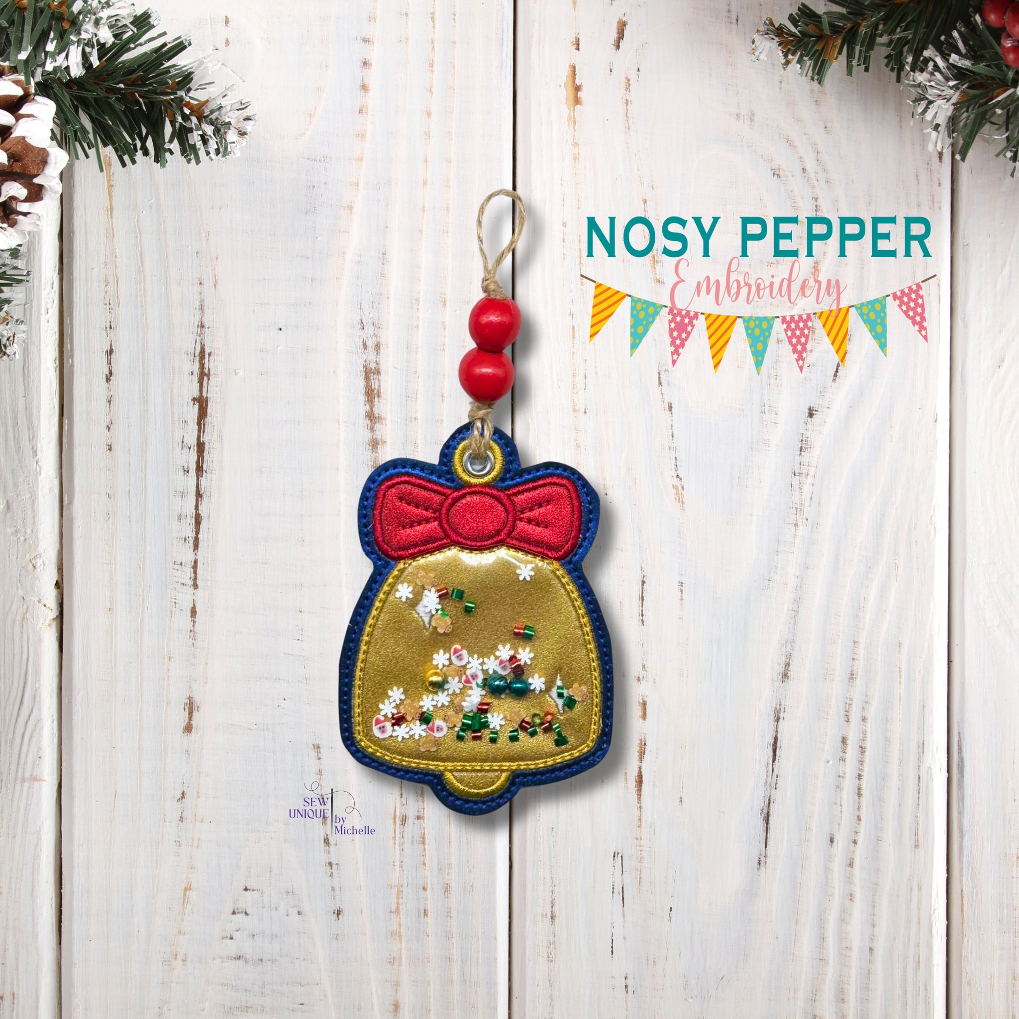 Bell applique shaker ornament/bag tag/bookmark machine embroidery desi ...