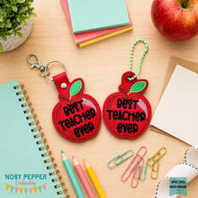 Load image into Gallery viewer, Best Teacher Ever snap tab and eyelet fob set (single and multi files included) machine embroidery design DIGITAL DOWNLOAD