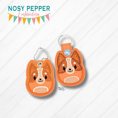 Aussie Orange Dog Squishy snap tab and eyelet fob machine embroidery file (single and multi files included) DIGITAL DOWNLOAD