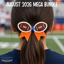 Load image into Gallery viewer, Football applique ITH Bow (2 sizes included) machine embroidery design DIGITAL DOWNLOAD