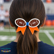 Load image into Gallery viewer, Football applique ITH Bow (2 sizes included) machine embroidery design DIGITAL DOWNLOAD