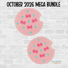Load image into Gallery viewer, Bow Quilted car coaster (2 sizes included) machine embroidery design DIGITAL DOWNLOAD