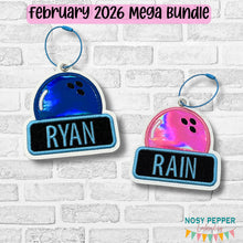 Load image into Gallery viewer, Bowling appliqué name bag tag/ornament/bookmark machine embroidery design DIGITAL DOWNLOAD