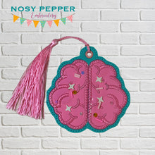 Load image into Gallery viewer, Brain applique shaker bookmark/bag tag/ornament machine embroidery file DIGITAL DOWNLOAD