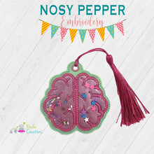 Load image into Gallery viewer, Brain applique shaker bookmark/bag tag/ornament machine embroidery file DIGITAL DOWNLOAD