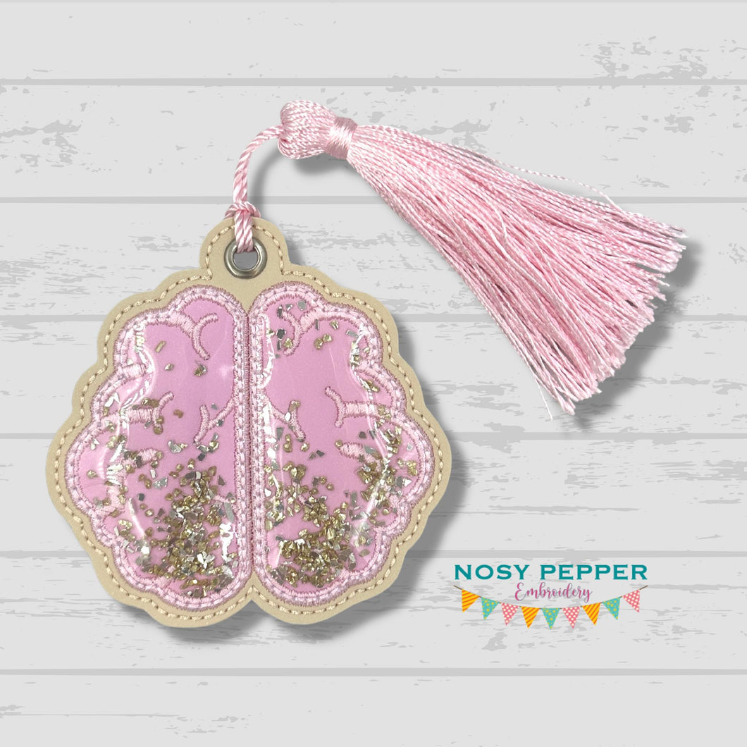 Brain applique shaker bookmark/bag tag/ornament machine embroidery file DIGITAL DOWNLOAD
