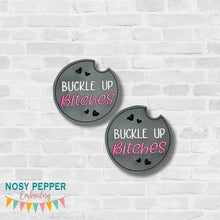 Load image into Gallery viewer, Buckle Up car coaster (2 sizes included) MARCH 26 MATURE BUNDLE machine embroidery design DIGITAL DOWNLOAD