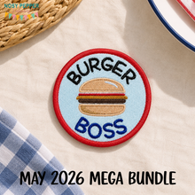 Load image into Gallery viewer, Burger Boss patch (2 sizes included) machine embroidery design DIGITAL DOWNLOAD