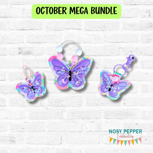 Butterfly applique shaker set  (single and multi fobs and bag tag files included) machine embroidery design DIGITAL DOWNLOAD