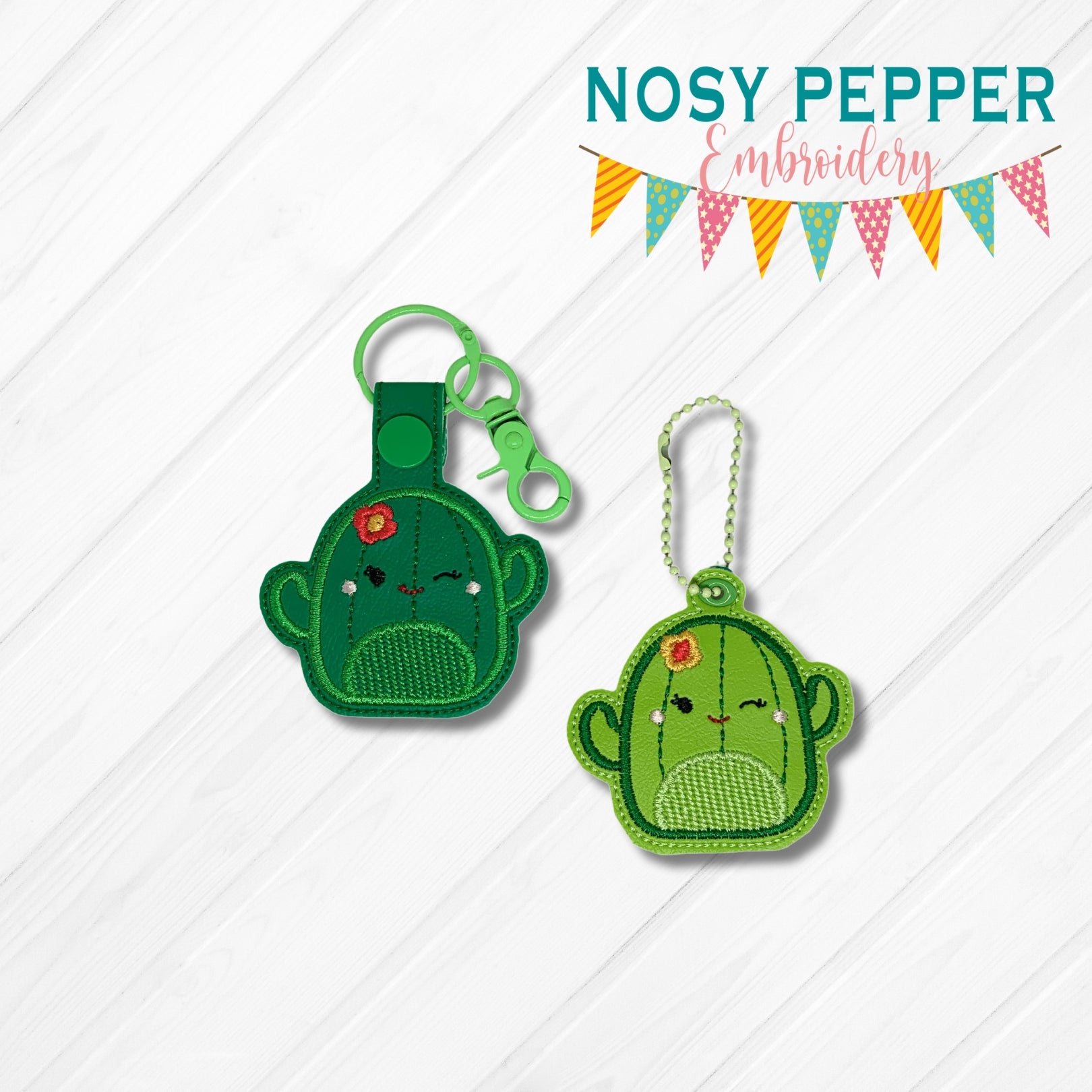 Squishy Cactus snap tab and eyelet fob machine embroidery file (single ...
