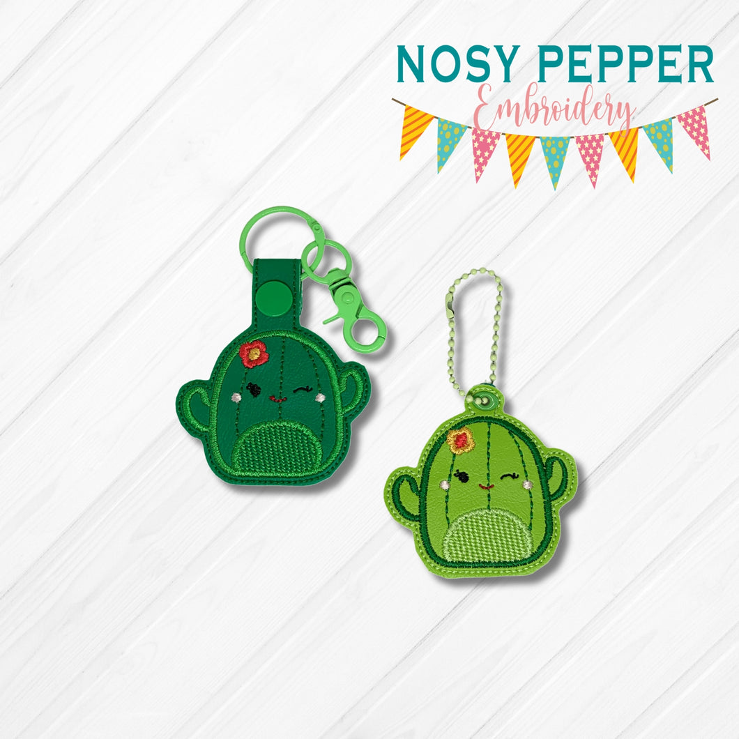Squishy Cactus snap tab and eyelet fob machine embroidery file (single and multi files included) DIGITAL DOWNLOAD