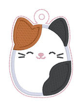 Load image into Gallery viewer, Calico Squishy snap tab and eyelet fob machine embroidery file (single and multi files included) DIGITAL DOWNLOAD