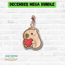 Load image into Gallery viewer, Capybara Heart bag tag/ornament/bookmark machine embroidery design DIGITAL DOWNLOAD