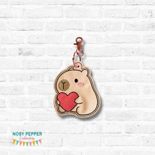 Load image into Gallery viewer, Capybara Heart bag tag/ornament/bookmark machine embroidery design DIGITAL DOWNLOAD