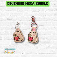Load image into Gallery viewer, Capybara Heart snap tab and eyelet fob set (single and multi files included) machine embroidery design DIGITAL DOWNLOAD
