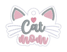 Load image into Gallery viewer, Cat Mom snap tab and eyelet fob machine embroidery file (single and multi files included) DIGITAL DOWNLOAD