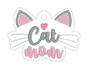 Cat Mom snap tab and eyelet fob machine embroidery file (single and multi files included) DIGITAL DOWNLOAD