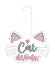 Load image into Gallery viewer, Cat Mom snap tab and eyelet fob machine embroidery file (single and multi files included) DIGITAL DOWNLOAD