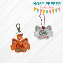 Load image into Gallery viewer, Cat Mom snap tab and eyelet fob machine embroidery file (single and multi files included) DIGITAL DOWNLOAD