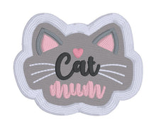 Load image into Gallery viewer, Cat Mum patch machine embroidery design (2 sizes included) DIGITAL DOWNLOAD