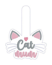 Load image into Gallery viewer, Cat Mum snap tab and eyelet fob machine embroidery file (single and multi files included) DIGITAL DOWNLOAD
