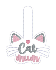 Cat Mum snap tab and eyelet fob machine embroidery file (single and multi files included) DIGITAL DOWNLOAD