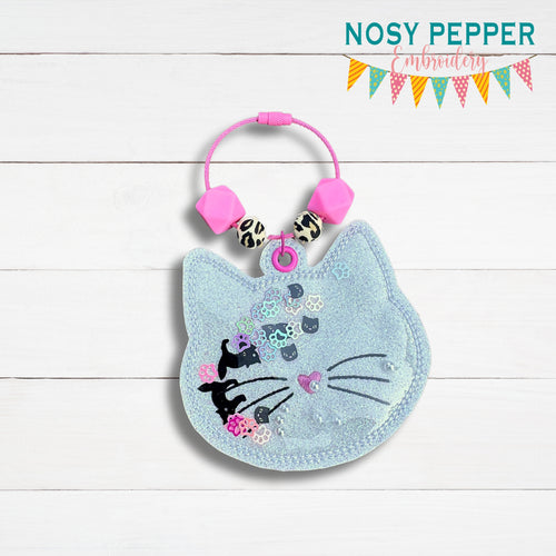 Cat shaker bookmark/bag tag/ornament machine embroidery file DIGITAL DOWNLOAD