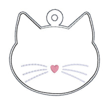 Load image into Gallery viewer, Cat shaker snap tab and eyelet fob machine embroidery file (single and multi files included) DIGITAL DOWNLOAD